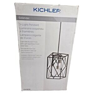 Kichler Solander 1341876 3 Light Pendant Olde Bronze Clear Glass Geometric NEW